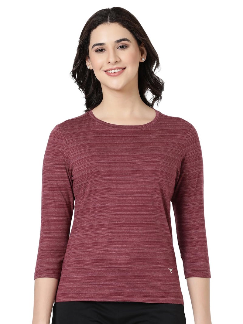 BLOSSOM Long Sleeve Tee|Buy 1 GET 1 Free|Women's Striped Melange Soft Cotton Full Sleeve T-Shirt Suitable for Casual and Everyday Wear - Image 2