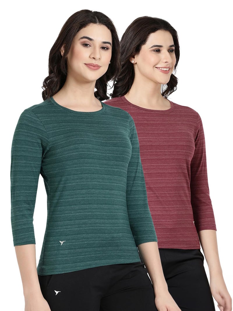BLOSSOM Long Sleeve Tee|Buy 1 GET 1 Free|Women's Striped Melange Soft Cotton Full Sleeve T-Shirt Suitable for Casual and Everyday Wear - Image 1