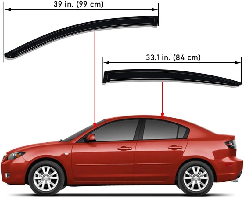 Lightronic لايتترونيك WV94833 واقي زجاج جانبي خارجي، درع مطر، دخاني داكن، مجموعة 4 قطع لسيارة مازدا 3 سيدان 2004-2009 - Image 2