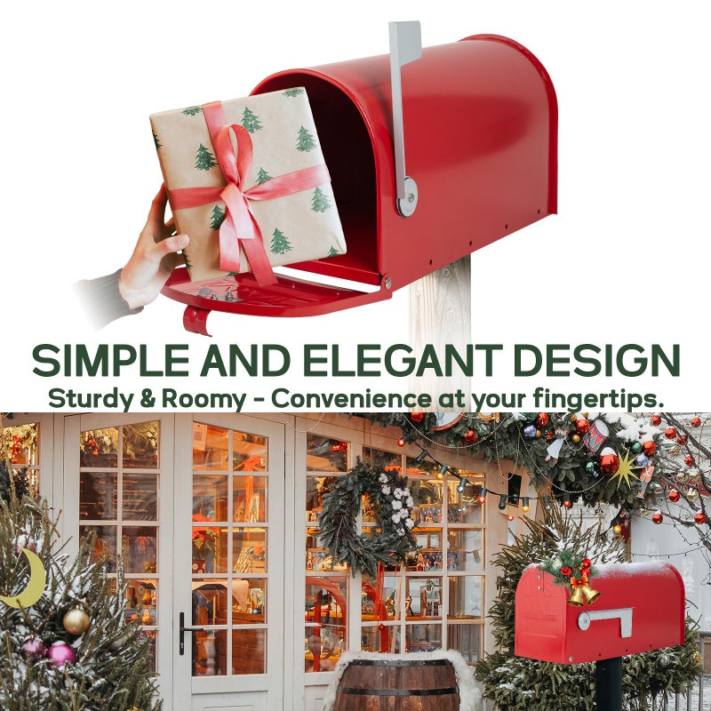 RAINHOL Metal Mailboxes for Outside Post Mount, Galvanized Steel Standard Mail Box, 20 x 8.9 x 6.7 inches, Medium Compacity, Red Mailbox - Image 5