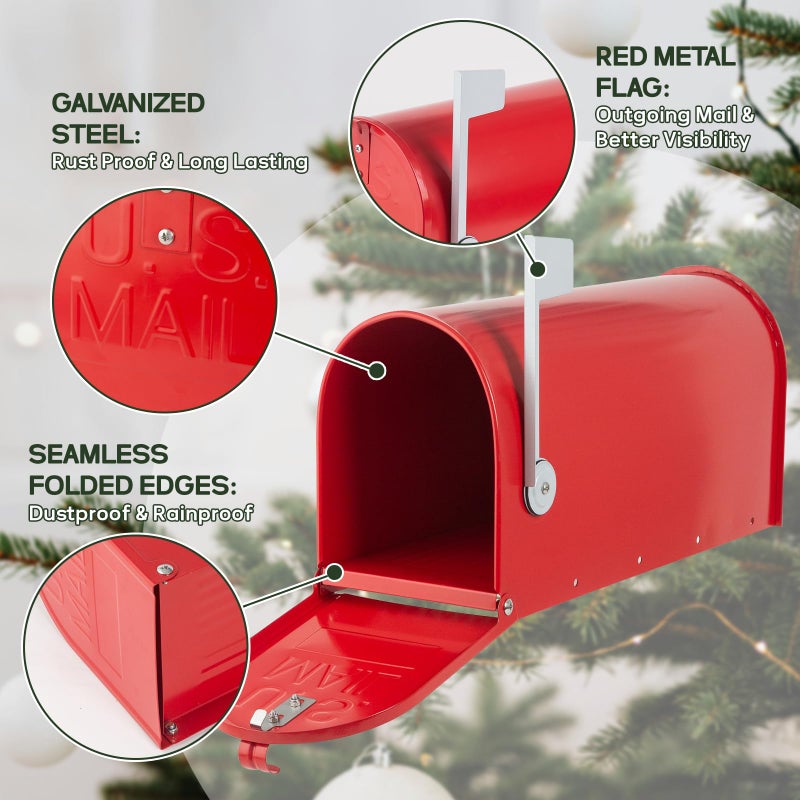 RAINHOL Metal Mailboxes for Outside Post Mount, Galvanized Steel Standard Mail Box, 20 x 8.9 x 6.7 inches, Medium Compacity, Red Mailbox - Image 3