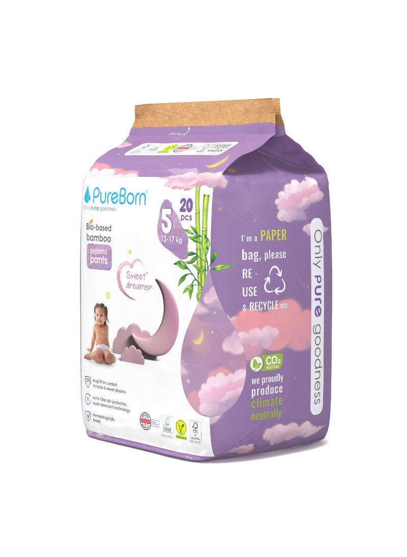 PureBorn - Natural Bio-Based Baby Night Training Pyjama Pants Size 5 Cloud Print - Image 1