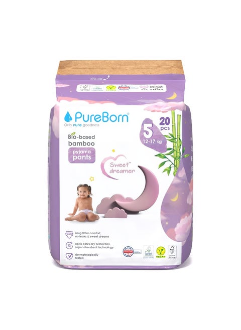 Natural Bio-Based Baby Night Training Pyjama Pants Size 5 Cloud Print