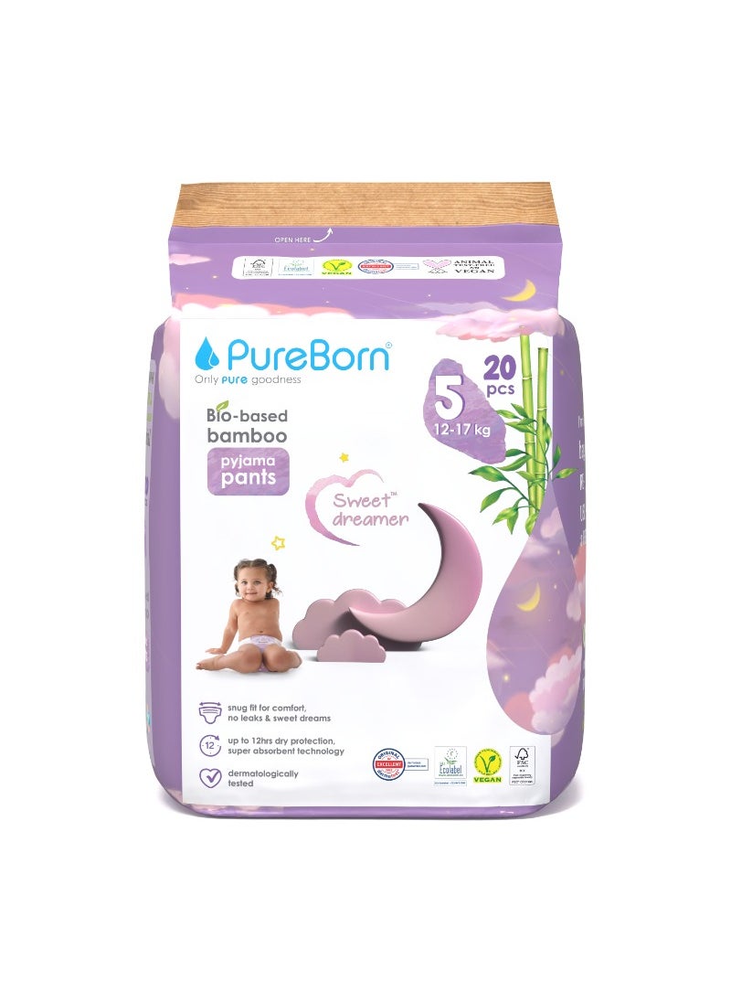 PureBorn - Natural Bio-Based Baby Night Training Pyjama Pants Size 5 Cloud Print - Image 1