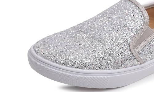 FEVERSOLE Women's Fashion Slip-On Sneaker Casual Flat Loafers Silver Pure Size 7.5 M US - Image 5