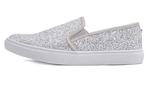 FEVERSOLE Women's Fashion Slip-On Sneaker Casual Flat Loafers Silver Pure Size 7.5 M US - Image 3