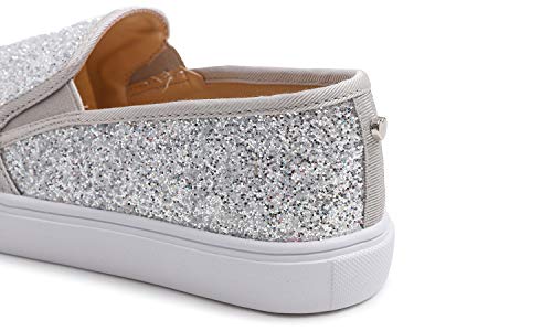 FEVERSOLE Women's Fashion Slip-On Sneaker Casual Flat Loafers Silver Pure Size 7.5 M US - Image 4