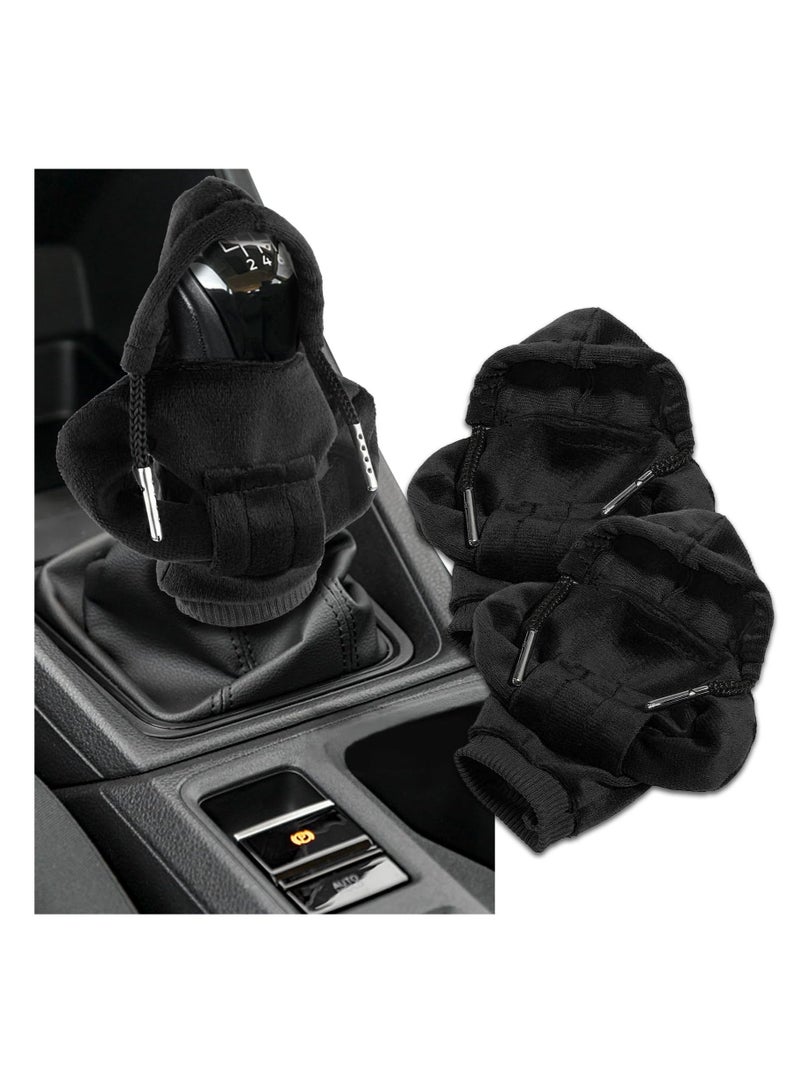 Sweatshirt Auto Gear Shift Knob Cover, Car Shifter Hoodie Gear Shift, Lever Knob Cover Car Interior Decoration for Most Vehicles (2pcs, Black) - Image 1