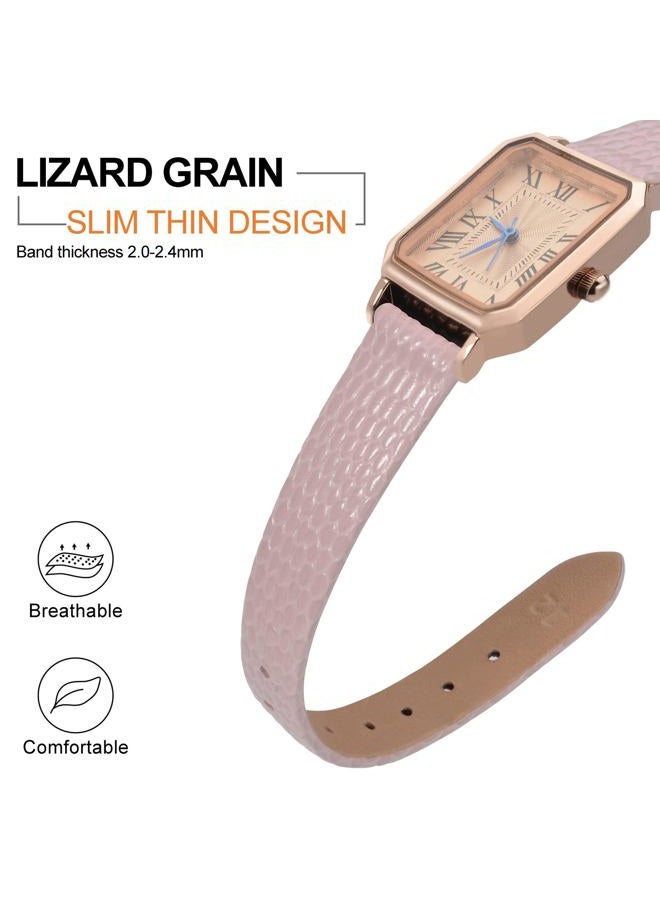 ANNEFIT Women's Leather Watch Band 13mm with Rose Gold Buckle, Lizard Grain Slim Thin Replacement Strap (Pink) - Image 3