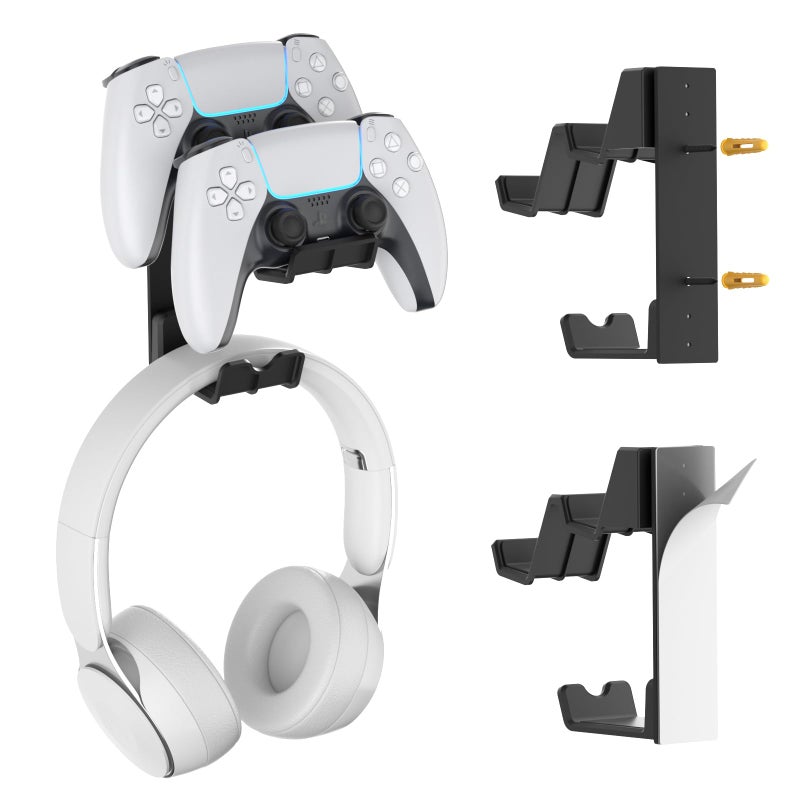 KDD Dual Controller & Headset Wall Mount - Wall Mount Gamer Headset Holder with Screw/Adhesive, Controller Holder for Xbox Series X/S, PS5/4/3, Switch, Steam, Universal Gaming Accessories - Image 1