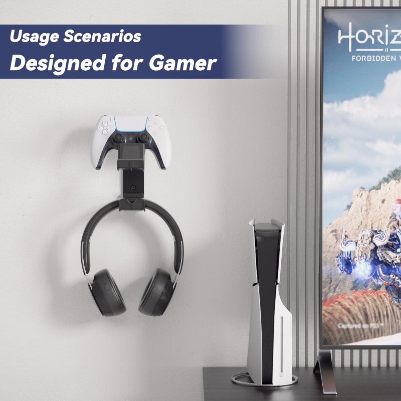 KDD Dual Controller & Headset Wall Mount - Wall Mount Gamer Headset Holder with Screw/Adhesive, Controller Holder for Xbox Series X/S, PS5/4/3, Switch, Steam, Universal Gaming Accessories - Image 5
