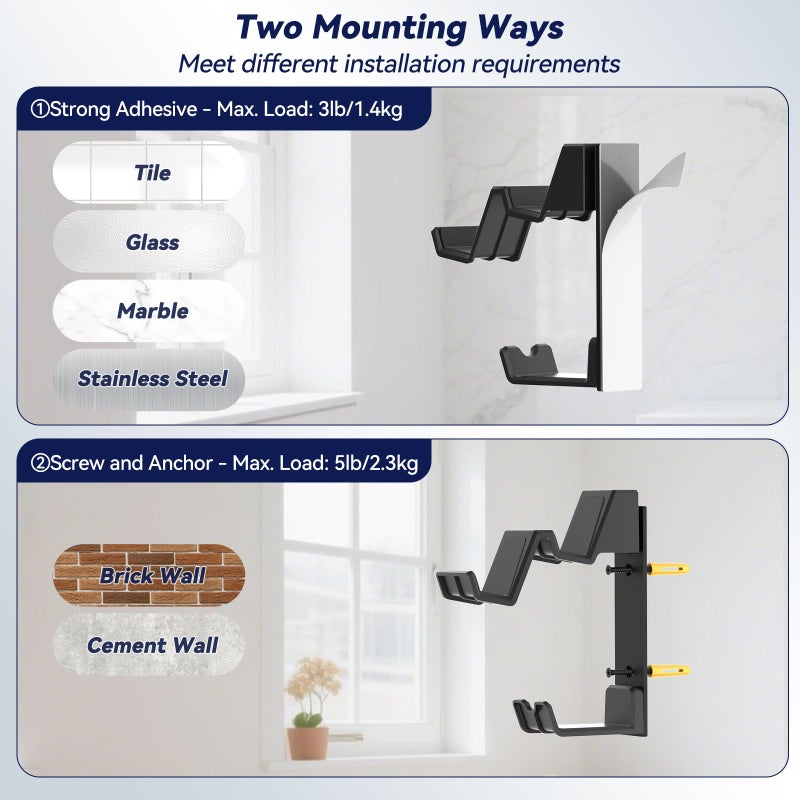 KDD Dual Controller & Headset Wall Mount - Wall Mount Gamer Headset Holder with Screw/Adhesive, Controller Holder for Xbox Series X/S, PS5/4/3, Switch, Steam, Universal Gaming Accessories - Image 3