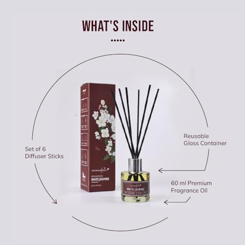 Aromahpure Premium Reed Diffuser Set 60 ML with 4 Fiber Reed Sticks | Jasmine Long Lasting Upto 35 Days | Room Freshener for Bedroom, Washroom, Office | Toxin Free, Aromatherapy, Stress Relief - Image 5