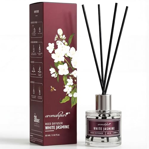 Aromahpure Premium Reed Diffuser Set 60 ML with 4 Fiber Reed Sticks | Jasmine Long Lasting Upto 35 Days | Room Freshener for Bedroom, Washroom, Office | Toxin Free, Aromatherapy, Stress Relief - Image 1