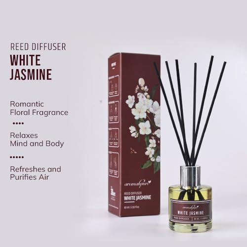 Aromahpure Premium Reed Diffuser Set 60 ML with 4 Fiber Reed Sticks | Jasmine Long Lasting Upto 35 Days | Room Freshener for Bedroom, Washroom, Office | Toxin Free, Aromatherapy, Stress Relief - Image 3