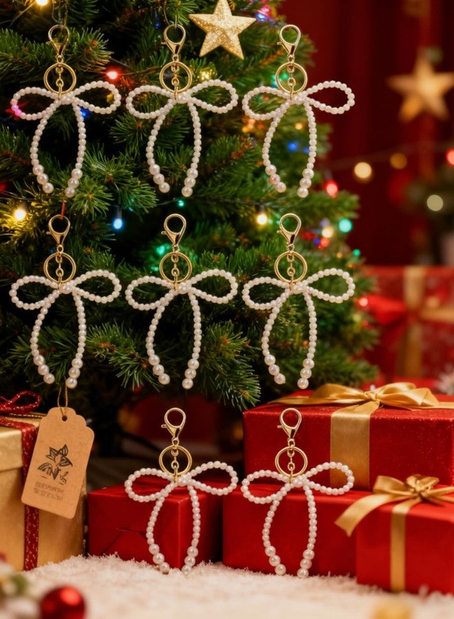 Ecation 20 Set White Pearl Bow Keychain Xmas Tree Ornament Bowknot Party Favor Kraft Tag Organza Bag for Thanksgiving Guest Bridal Shower Wedding - Image 5