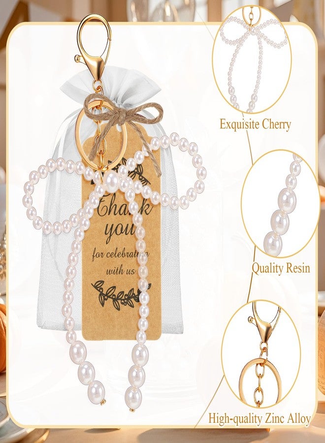 Ecation 20 Set White Pearl Bow Keychain Xmas Tree Ornament Bowknot Party Favor Kraft Tag Organza Bag for Thanksgiving Guest Bridal Shower Wedding - Image 4
