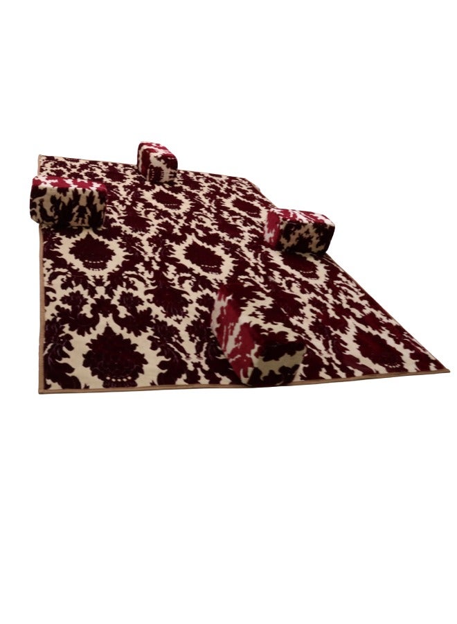 سمارت هوم مجموعة جلوس أرضية تراثية مكونة من 9 قطع مناسبة للسفر والرحلات البرية والحديقة , طقم فرشة تخييم ارضية مع اربع مراكى و 4 كراسي وبساط من القماش عالي الجودة يكفي ل 8 أشخاص (قماش تركي) - Image 3