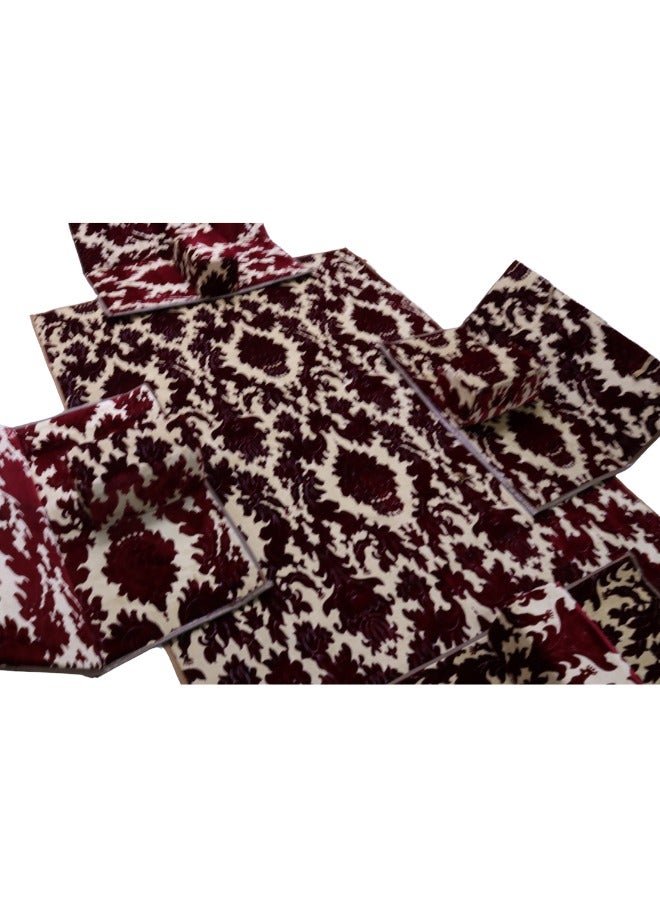 سمارت هوم مجموعة جلوس أرضية تراثية مكونة من 9 قطع مناسبة للسفر والرحلات البرية والحديقة , طقم فرشة تخييم ارضية مع اربع مراكى و 4 كراسي وبساط من القماش عالي الجودة يكفي ل 8 أشخاص (قماش تركي) - Image 2