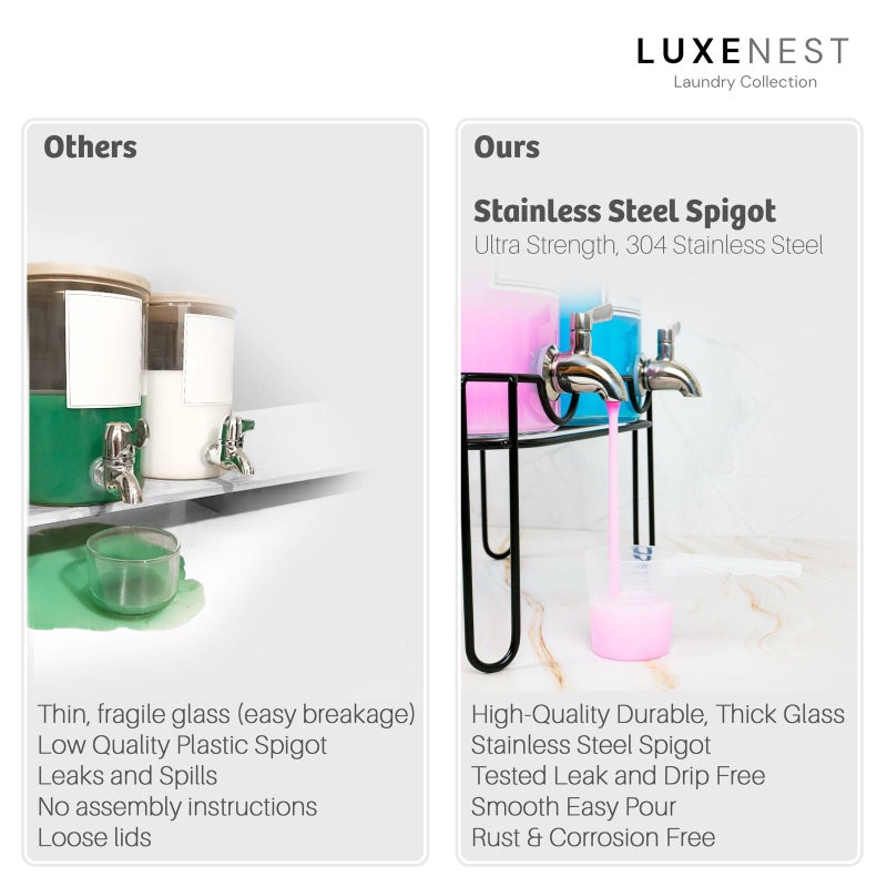 Large 1 Gallon Laundry Liquid Detergent Dispenser with Spigots and Measuring Cups, 4L Laundry Soap Holder Organizer for Fabric Softener, Soap, Glass Containers for Room Organization Storage (1 Pack) - Image 5