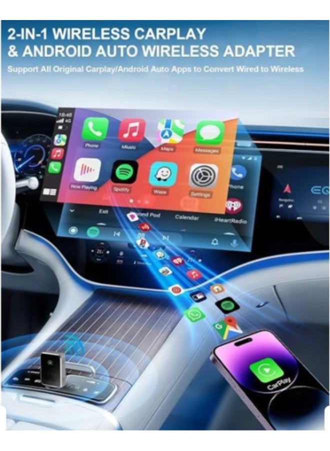 محول CarPlay وAndroid Auto لاسلكي 2 في 1 – يحوّل الاتصال السلكي إلى لاسلكي، يو إس بي وصّل وشغّل للسيارات من 2017+ - Image 2