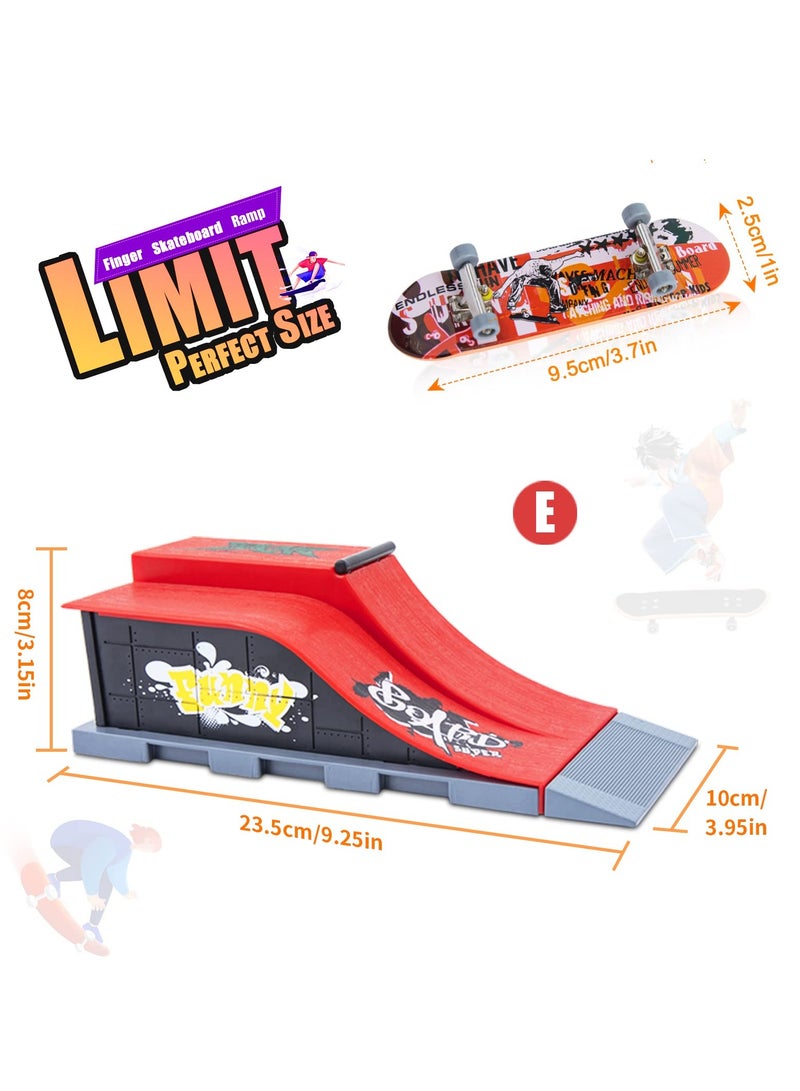 Excefore Finger Skateboard Ramp Set, Mini Finger Skateboard and Ramp Accessories Set, Props Deck Track Ultimate Park Set, Ramps Fingerskate Toy Set for Kids Birthday Gift (E) - Image 2