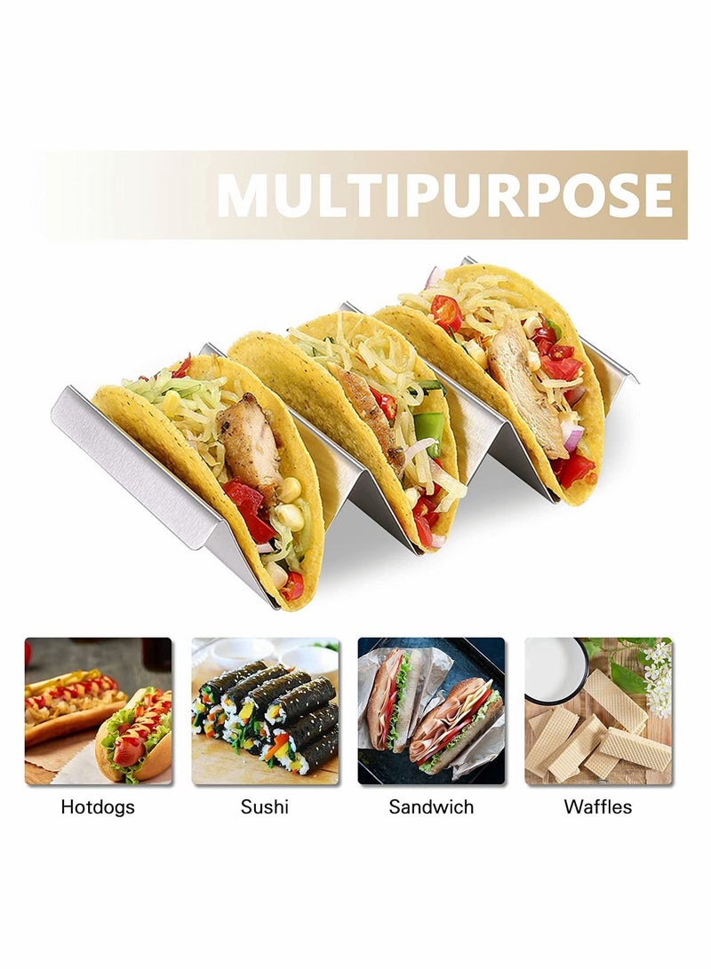 إكسفور 2 Packs Taco Holders Set, Stainless Steel Taco Stand Taco Trays, Hold 2 or 3 Hard or Soft Shell Tacos, Oven Dishwasher And Grill Safe, Fill  Serve Tacos with Ease - Image 3
