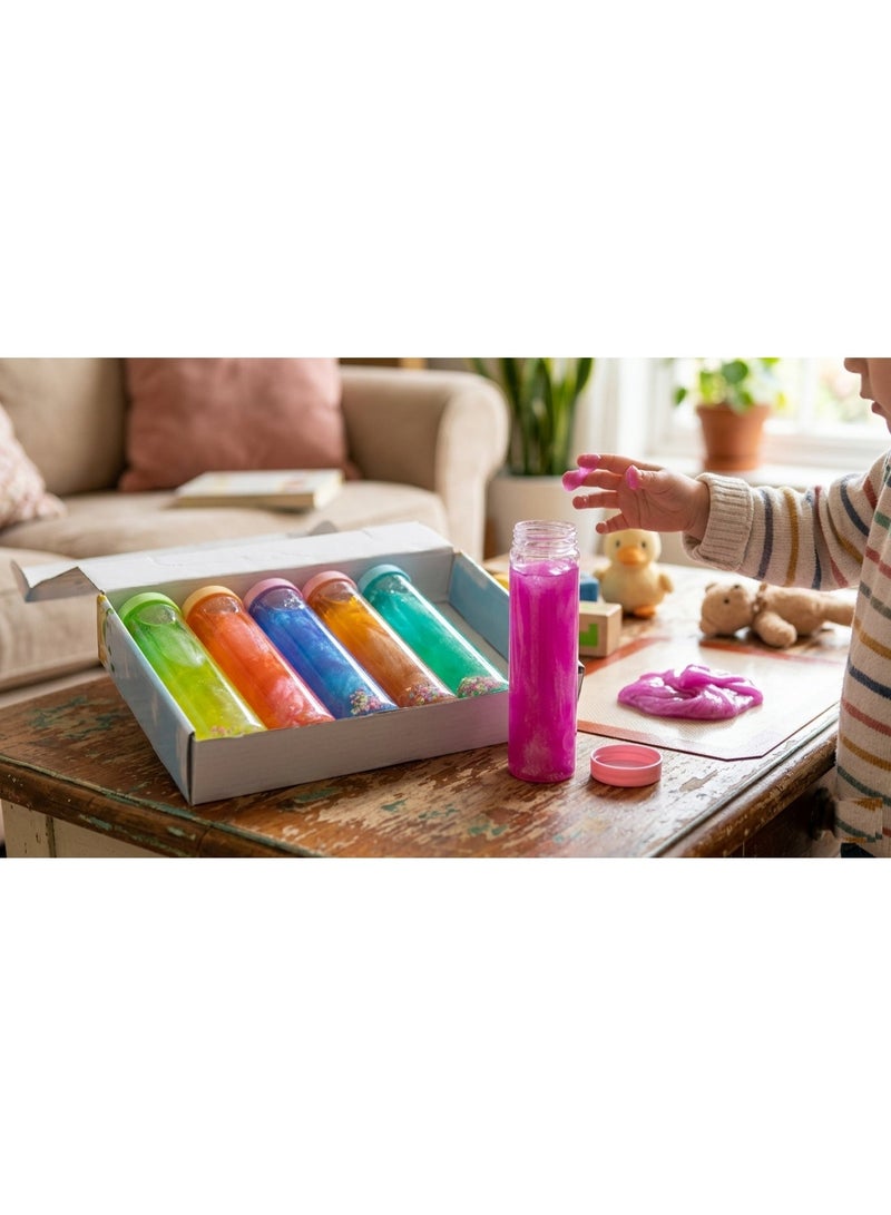 متجر 7 طقم سلايم لامع للأطفال – 6 عبوات بألوان متعددة براقة، طين لعب ناعم مرن آمن ومسلي لتشكيل الأشكال والإبداع - Image 4