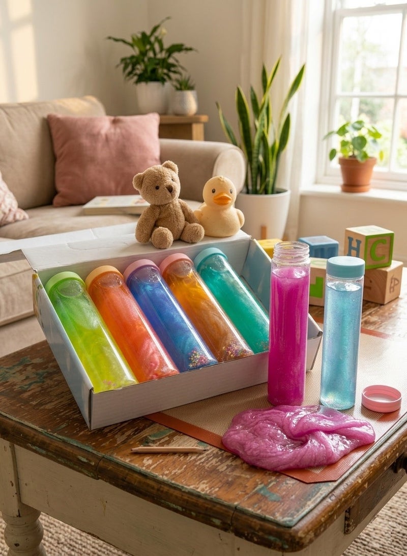 متجر 7 طقم سلايم لامع للأطفال – 6 عبوات بألوان متعددة براقة، طين لعب ناعم مرن آمن ومسلي لتشكيل الأشكال والإبداع - Image 2