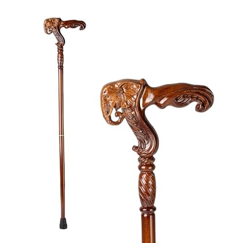 THY COLLECTIBLES Hand Carved Wooden Walking Cane with Ergonomic Handle and Rubber Tip for Men and Women Fashionable Unique Walking Stick for Seniors 37 inch Elephant - Image 2
