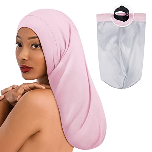 Fittia Long XL Silk Satin Bonnet for Braids Dreadlocks for Curly Hair Sleeping Large Silk Sleep Cap for Black Women Men Frizzy Hair