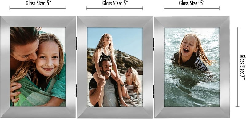 Americanflat Americanflat Hinged 3 Picture Frame 5x7 with ShatterResistant Glass  Signature Collection  Foldable Picture Frame for Tabletop Display  Silver  - Image 2