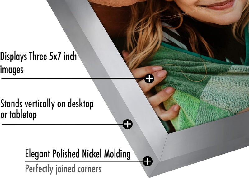 Americanflat Americanflat Hinged 3 Picture Frame 5x7 with ShatterResistant Glass  Signature Collection  Foldable Picture Frame for Tabletop Display  Silver  - Image 3