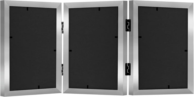 Americanflat Americanflat Hinged 3 Picture Frame 5x7 with ShatterResistant Glass  Signature Collection  Foldable Picture Frame for Tabletop Display  Silver  - Image 5