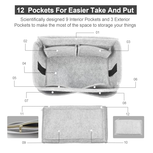 OMYSTYLE Lightgrey Large Organizer Insert, Felt Tote Bag Organizer Insert with 5 Sizes, Handbag Dividers for Inside Purse, Compatible with Longchamp, Neverful, Speedy and More - Image 3