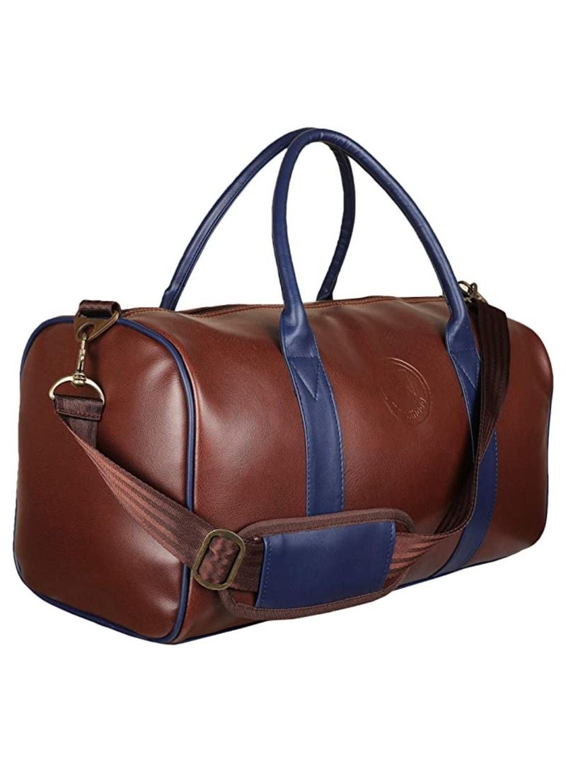 MOUNTHOOD MOUNTHOOD Duffel / Duffle Tote Bag- Premium Quality Long Lasting PU Leather. Travel Weekender/Overnight Duffel luggage Bag Gym/Sports bag for Men & Women. (Tan/blue)  - Image 2