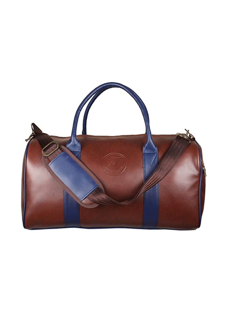 MOUNTHOOD MOUNTHOOD Duffel / Duffle Tote Bag- Premium Quality Long Lasting PU Leather. Travel Weekender/Overnight Duffel luggage Bag Gym/Sports bag for Men & Women. (Tan/blue)  - Image 1