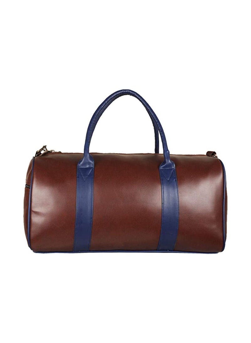 MOUNTHOOD MOUNTHOOD Duffel / Duffle Tote Bag- Premium Quality Long Lasting PU Leather. Travel Weekender/Overnight Duffel luggage Bag Gym/Sports bag for Men & Women. (Tan/blue)  - Image 5
