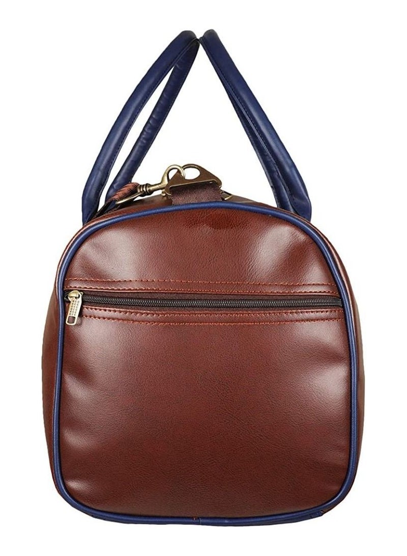 MOUNTHOOD MOUNTHOOD Duffel / Duffle Tote Bag- Premium Quality Long Lasting PU Leather. Travel Weekender/Overnight Duffel luggage Bag Gym/Sports bag for Men & Women. (Tan/blue)  - Image 4