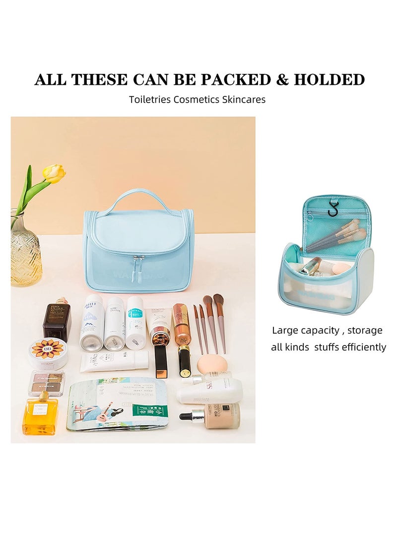 KASTWAVE - Makeup Brush Bag Travel Size Toiletries Containers, Clear Waterproof Toiletry Bags with Shampoo Bottles, Cosmetic Organizer Make Up Pouch For Traveling Bathroom Skincare Accessories, Blue - Image 1