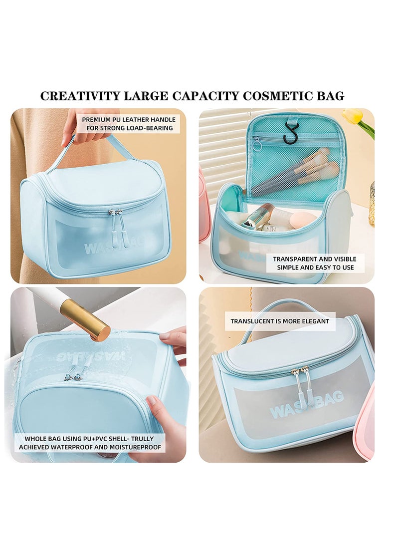 KASTWAVE - Makeup Brush Bag Travel Size Toiletries Containers, Clear Waterproof Toiletry Bags with Shampoo Bottles, Cosmetic Organizer Make Up Pouch For Traveling Bathroom Skincare Accessories, Blue - Image 1