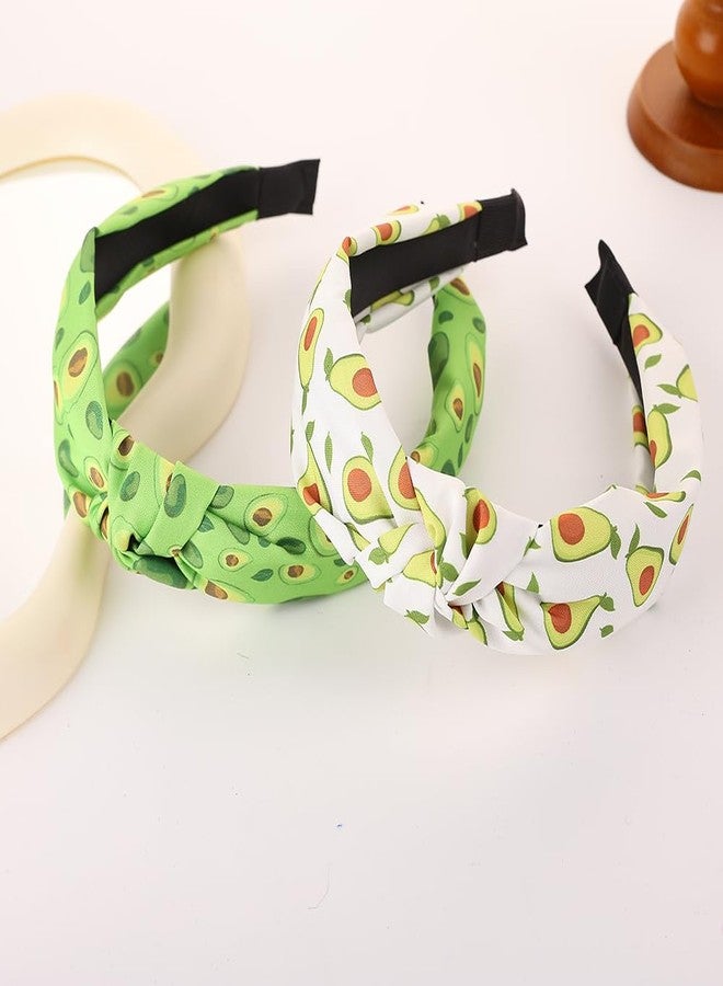 BaBakiak Trendy Avocado Print Knotted Headbands, 2 Pack Wide Non-Slip Hair Bands for Women, Green and White Fruit Design - Image 4
