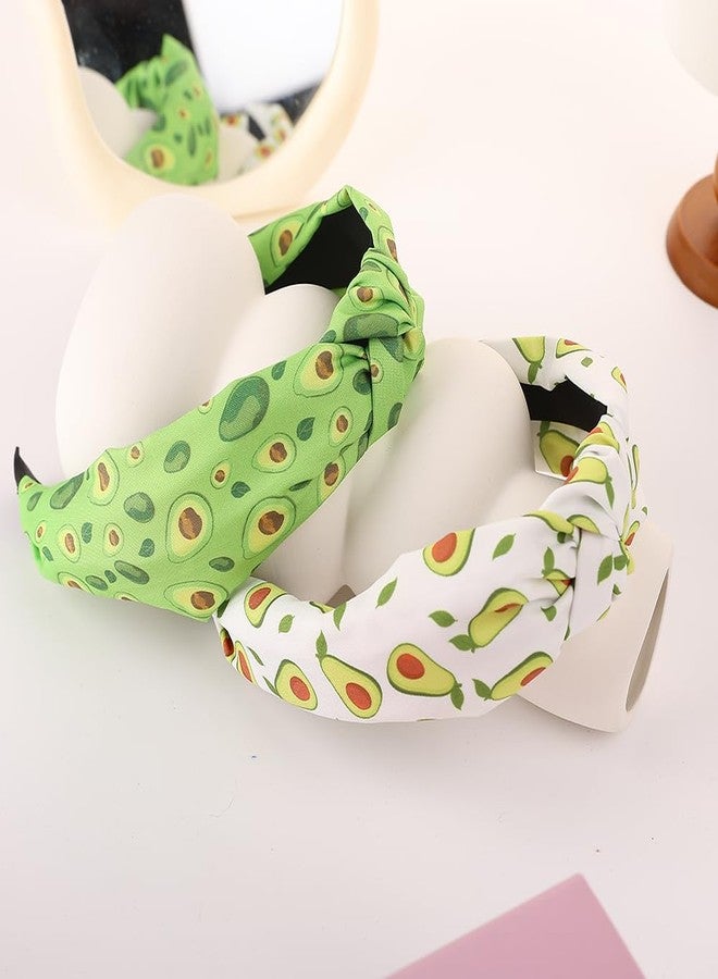 BaBakiak Trendy Avocado Print Knotted Headbands, 2 Pack Wide Non-Slip Hair Bands for Women, Green and White Fruit Design - Image 3