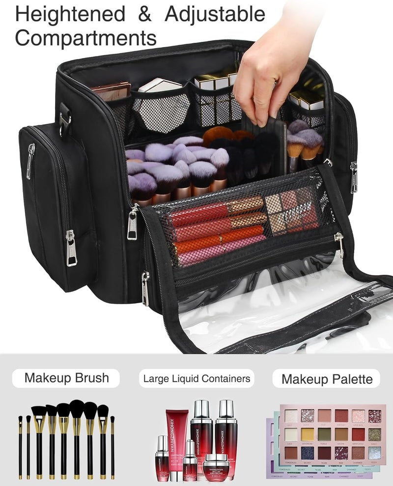 TANTO Makeup Brush Case Stand-up Makeup Cup Makeup Brush Holder Travel Professional Cosmetic Bag Artist Storage Bag with Shoulder Strap and Adjustable Divider (large black) - Image 2