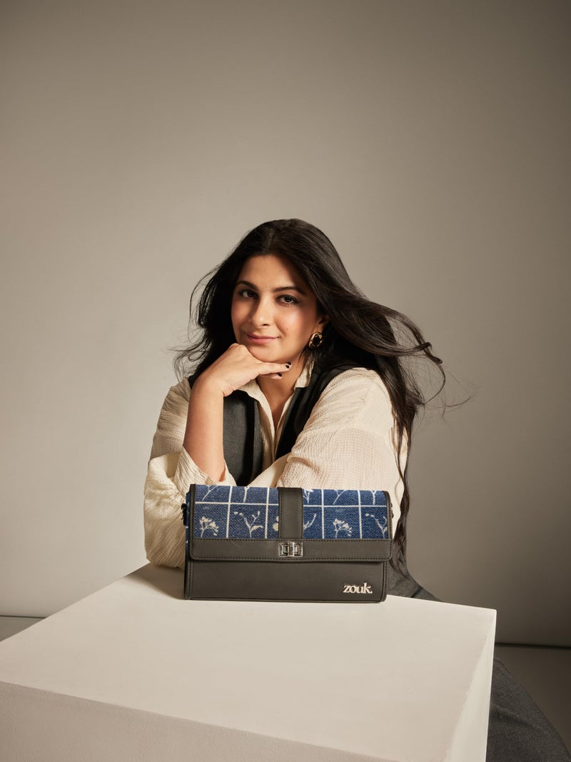 ZOUK Rhea Kapoor Tarini Clutch for Women | Elegant Flap Closure Evening Clutch | Detachable Adjustable Strap | Party & Formal Event Purse | Lakshadweep Azure - Image 2