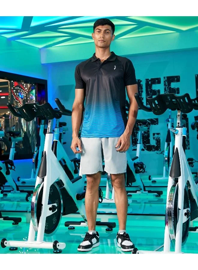 كامبوس سوترا تي شيرت بولو أكتيفوير للرجال باللون الأسود الداكن والأزرق السماوي المتدرج