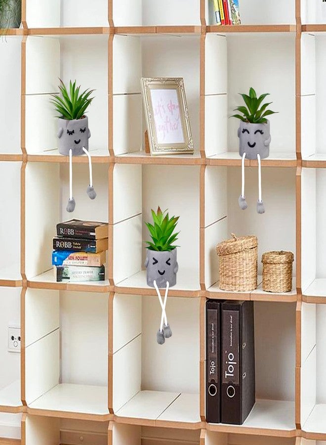 LUZOGA 3Pcs Fake Plant Faux Succulents Cute Hanging Leg Emotional Cement Potted,Creative Artificial Succulent Plants with Pots, Mini Potted Succulents for Home/Office/Shelf Decor - Image 4
