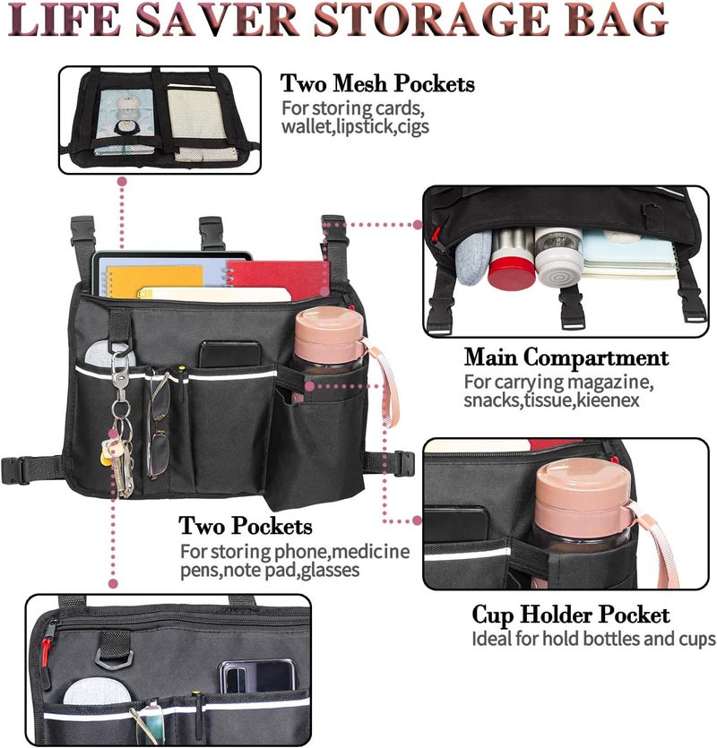 TONINT Large Walking Frame Bag with Cup Holder,Walker Tote Bag,Walker Basket,Folding Walker Attachment Hands-Free Storage Basket Mobility Aid Accessory Pouch for Elderly (Black-Large) - Image 3