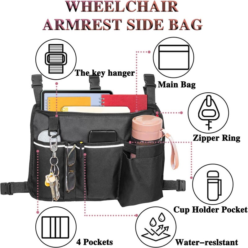 TONINT Large Walking Frame Bag with Cup Holder,Walker Tote Bag,Walker Basket,Folding Walker Attachment Hands-Free Storage Basket Mobility Aid Accessory Pouch for Elderly (Black-Large) - Image 5