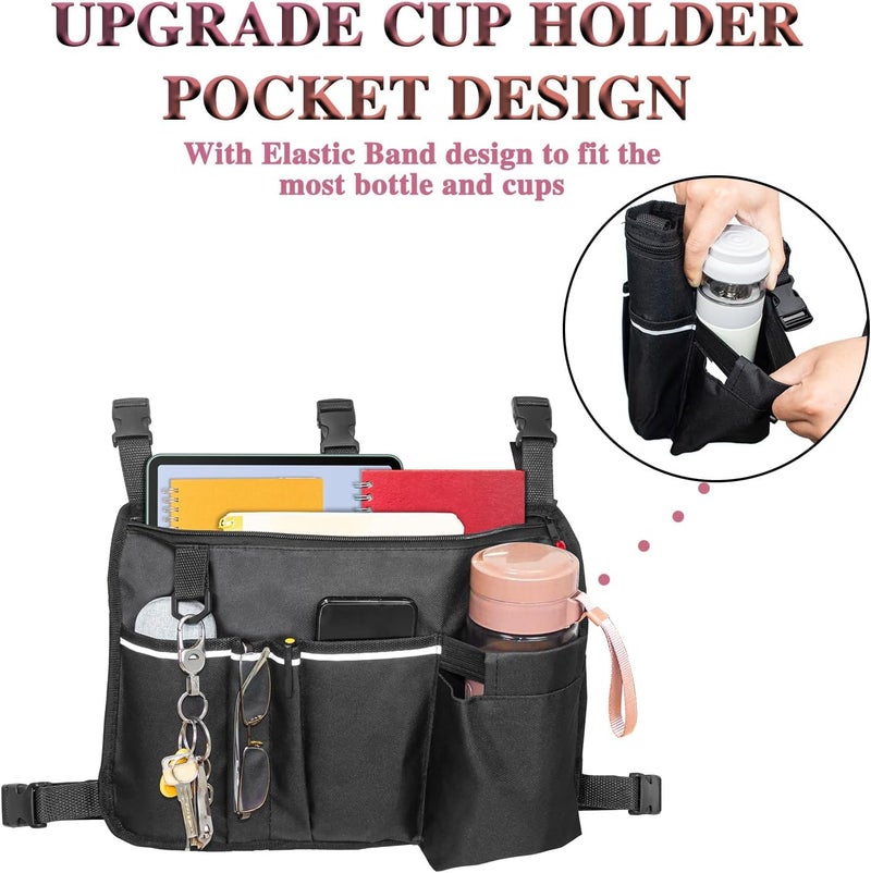 TONINT Large Walking Frame Bag with Cup Holder,Walker Tote Bag,Walker Basket,Folding Walker Attachment Hands-Free Storage Basket Mobility Aid Accessory Pouch for Elderly (Black-Large) - Image 4